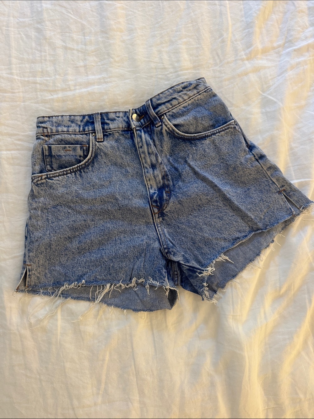 Zara Light Blue Distressed Denim Cutoff Shorts